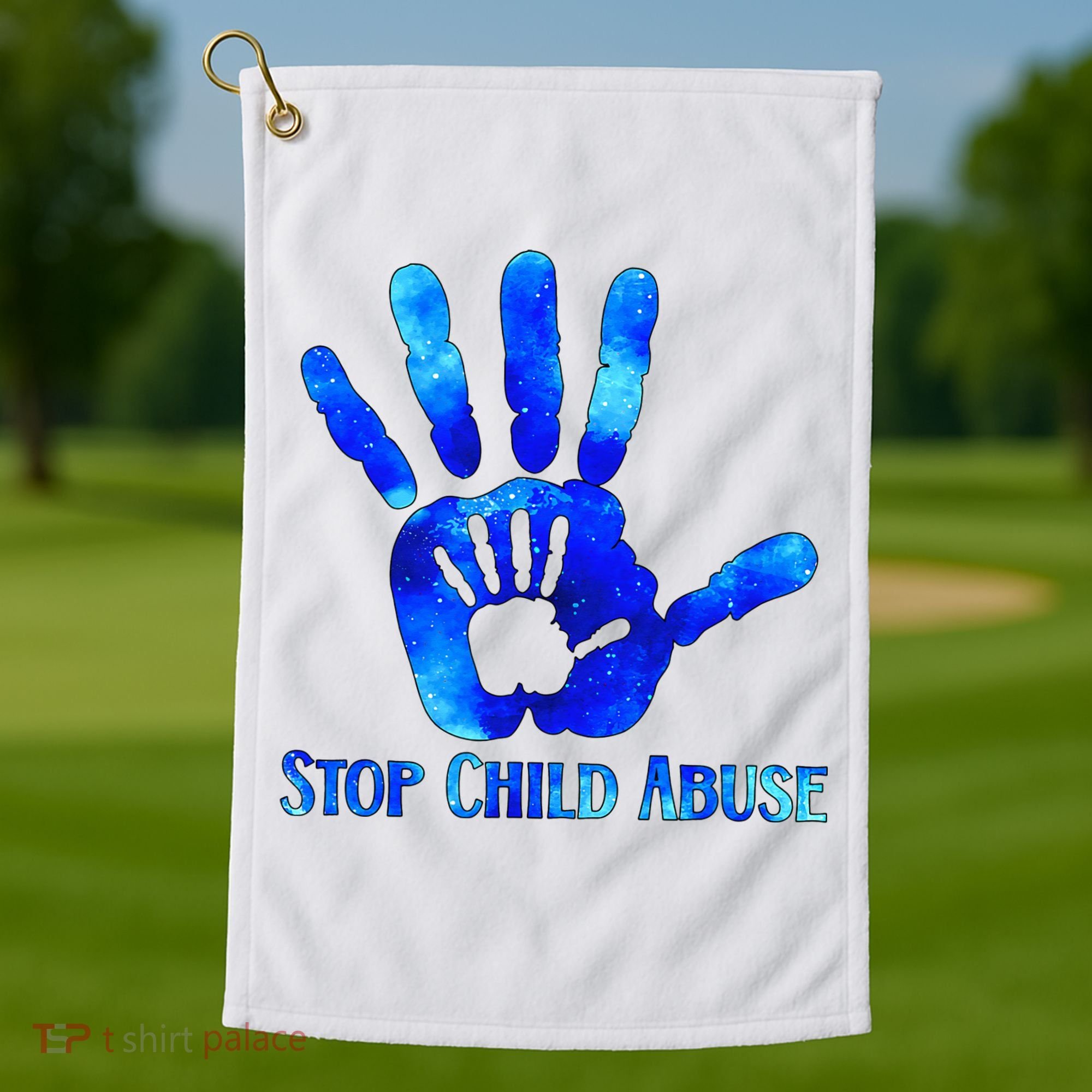 Blue Messy Bun Black  Child Abuse Prevention Awareness Golf Towel