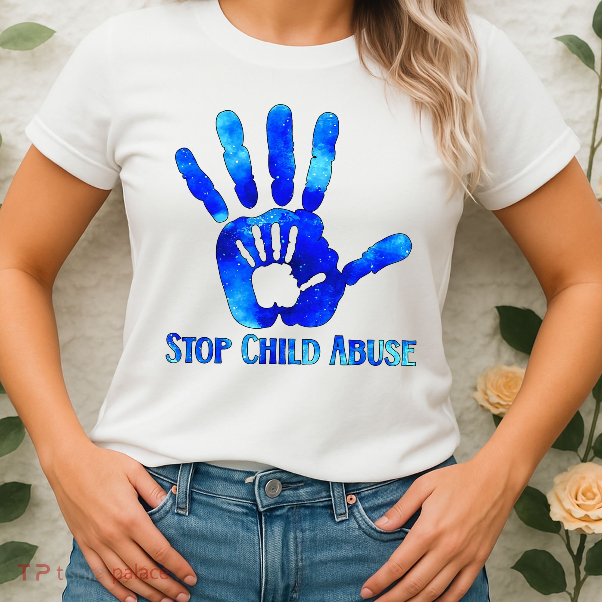 Blue Messy Bun Black  Child Abuse Prevention Awareness Women's T-Shirt