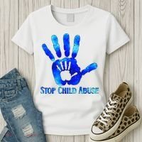 Blue Messy Bun Black  Child Abuse Prevention Awareness Women's T-Shirt thumb 3