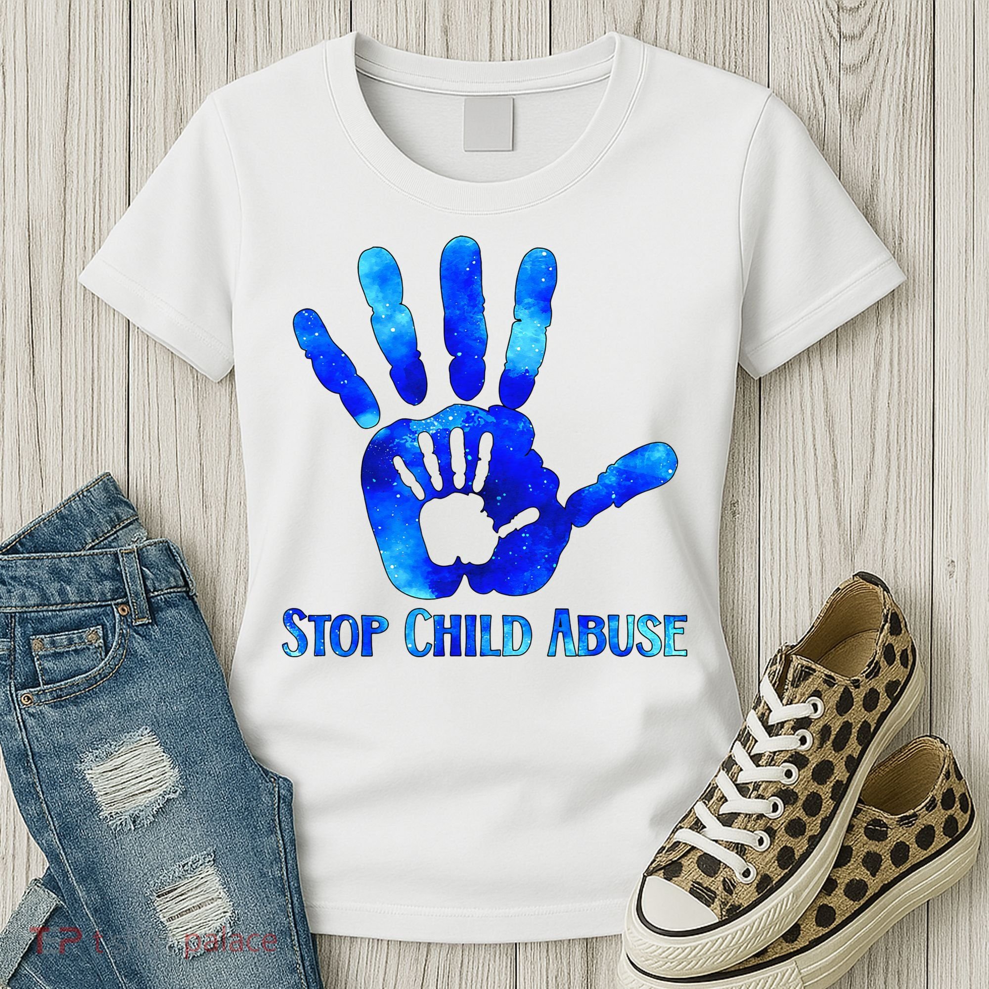 Blue Messy Bun Black  Child Abuse Prevention Awareness Women's T-Shirt
