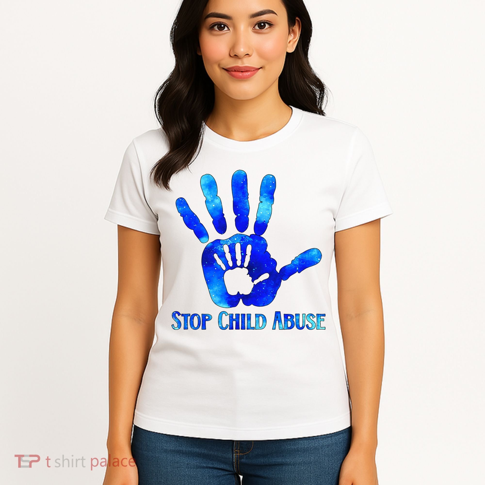 Blue Messy Bun Black  Child Abuse Prevention Awareness Women's T-Shirt