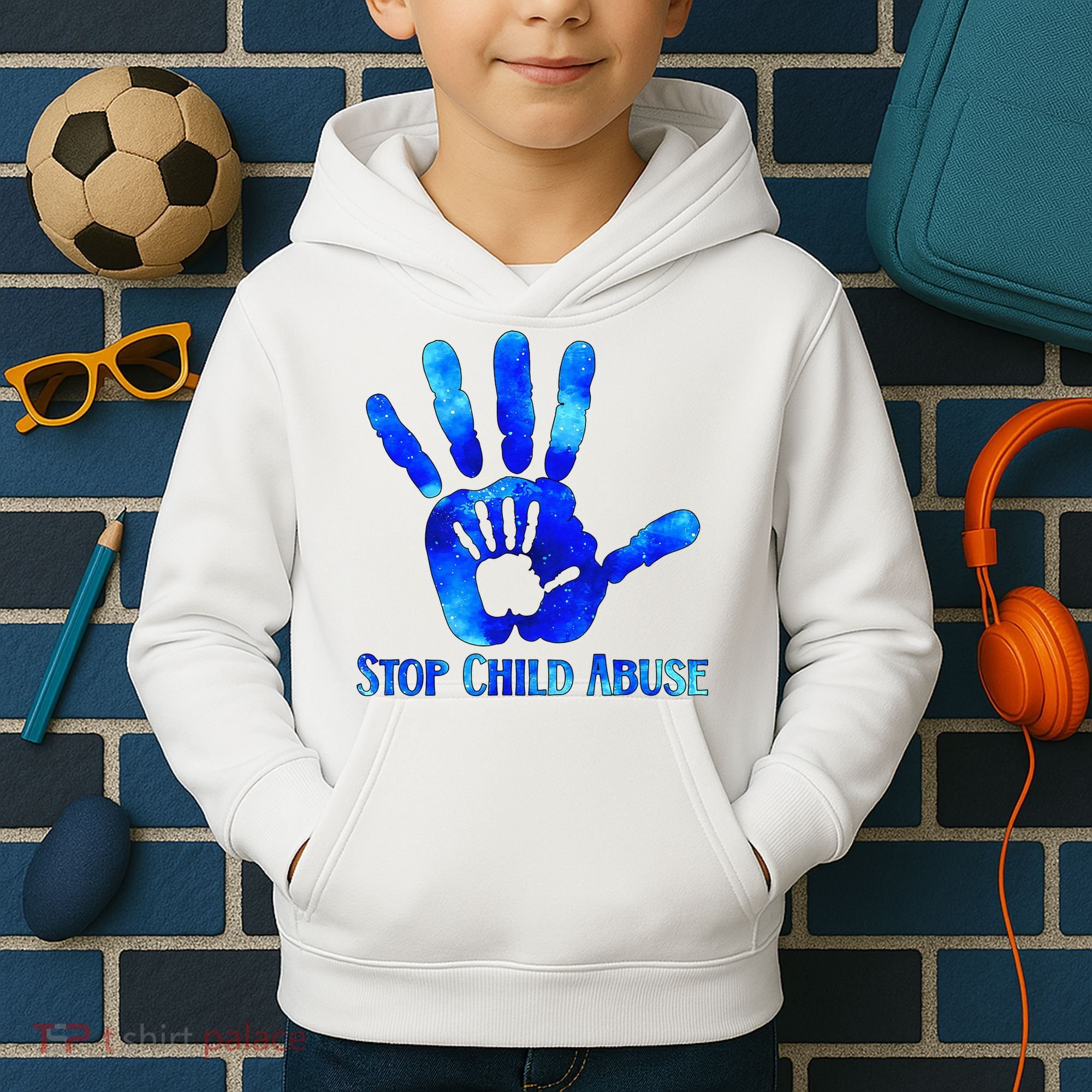 Blue Messy Bun Black  Child Abuse Prevention Awareness Kids Hoodie