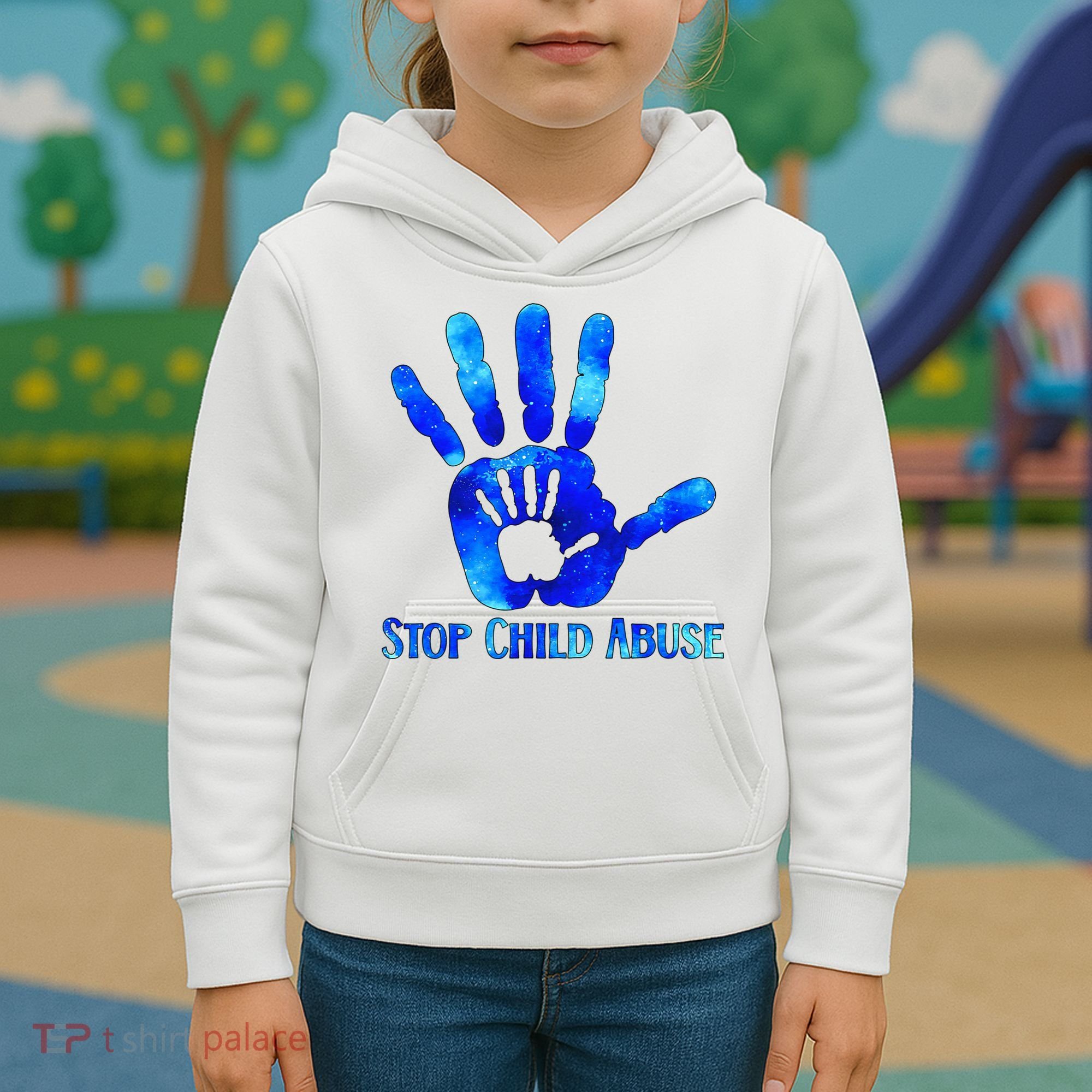Blue Messy Bun Black  Child Abuse Prevention Awareness Kids Hoodie
