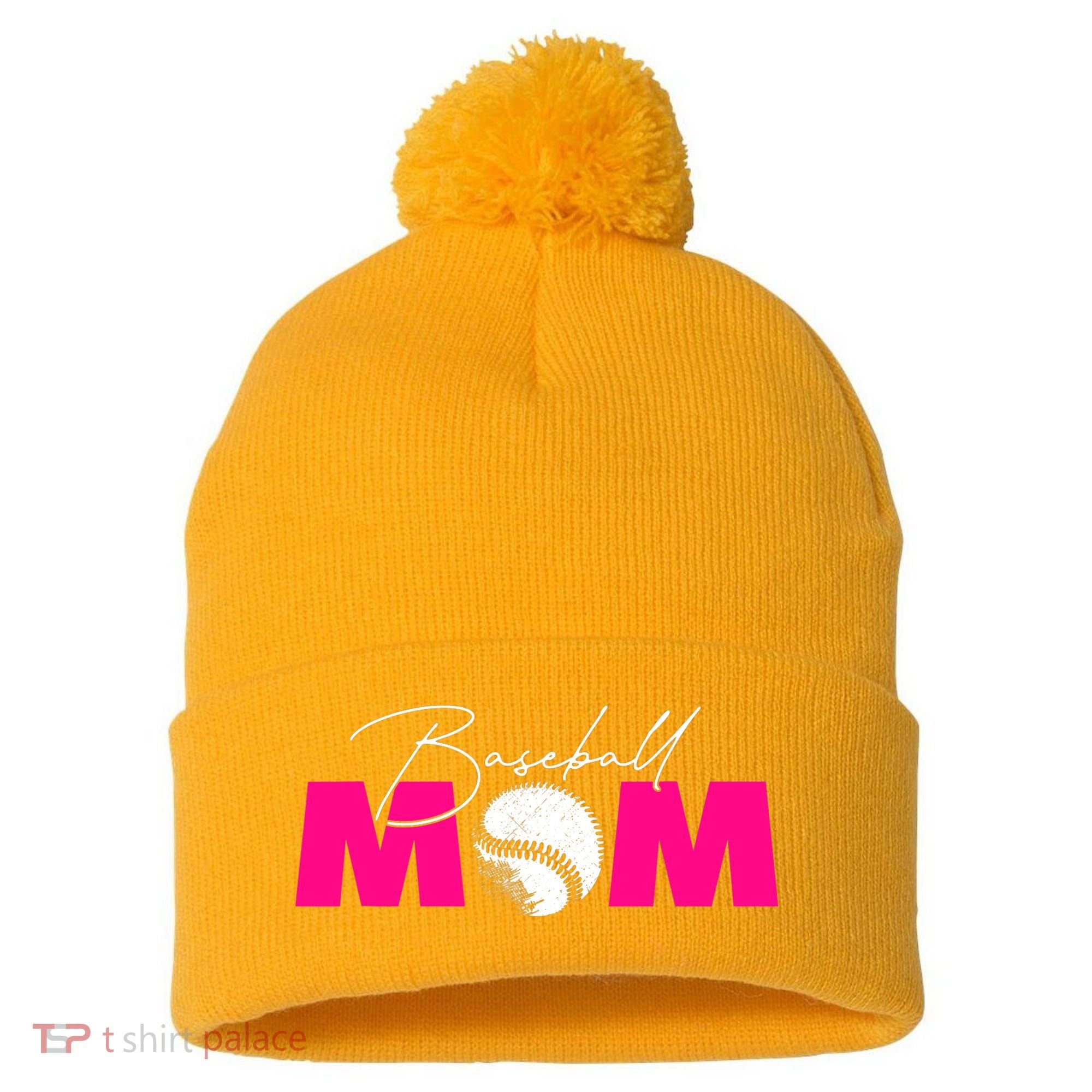 Baseball Mom Pom Pom 12in Knit Beanie