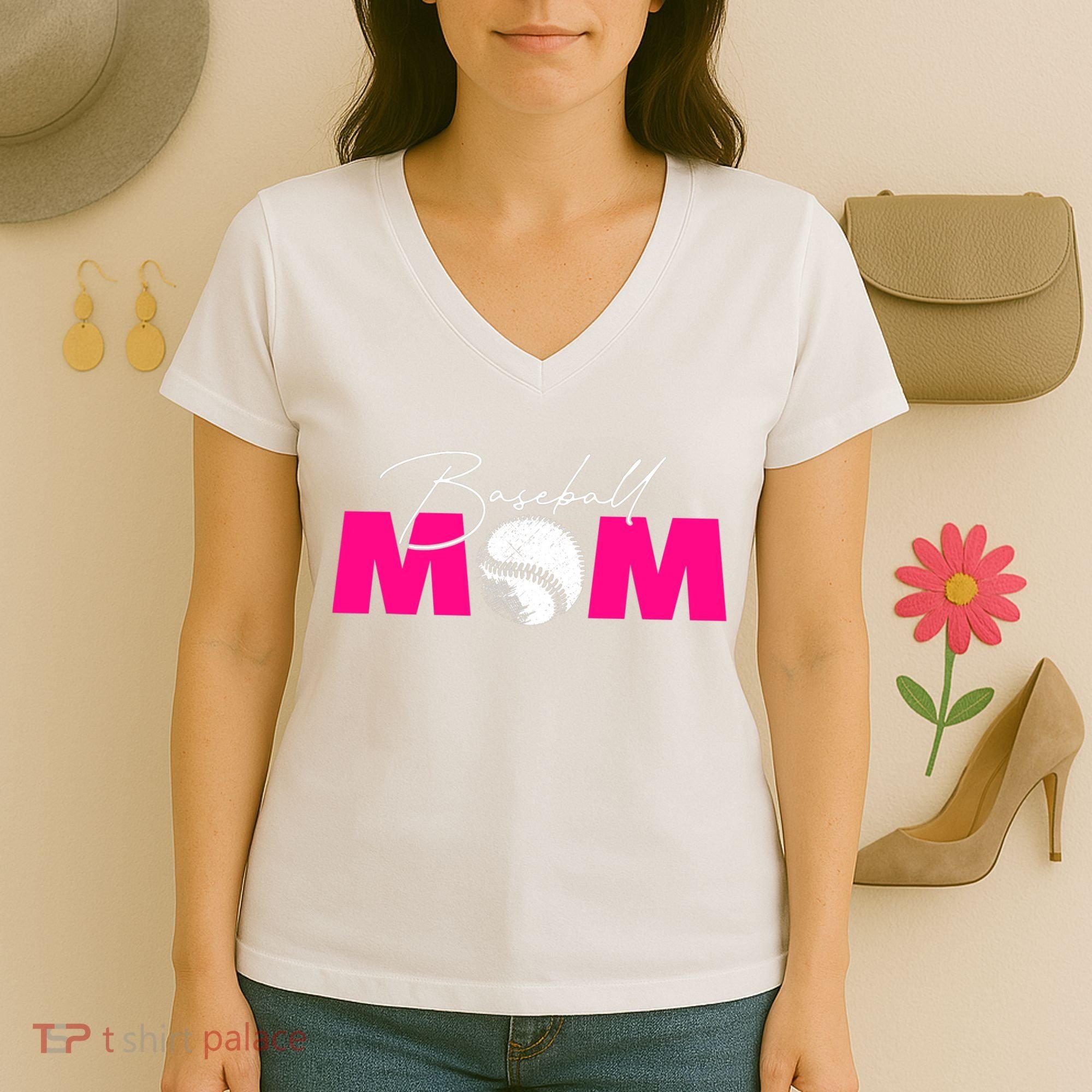 Baseball Mom Women's V-Neck T-Shirt