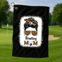 Bowling Mom Bleached Leopard Cheetah Print Mama Funny Cool Gift Golf Towel thumb 1