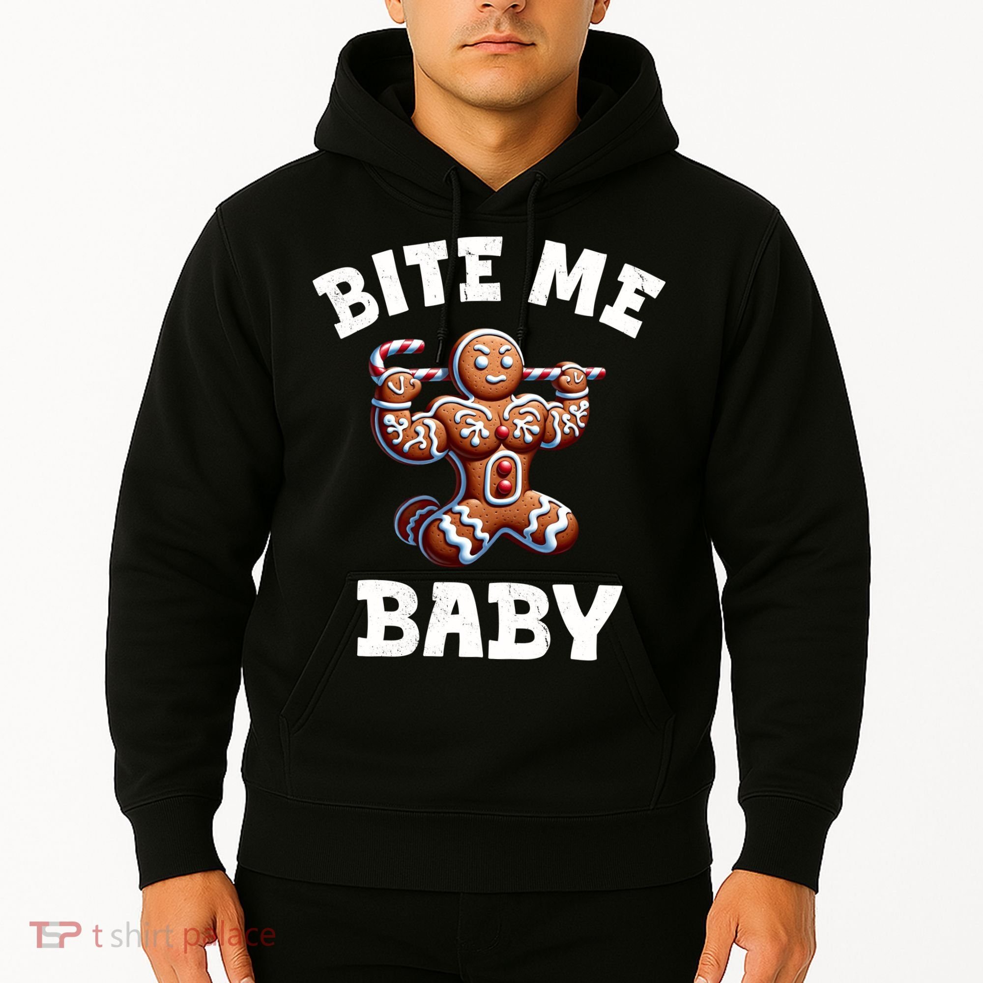 Bite Me Baby Funny Gingerbread Christmas Meme Hoodie