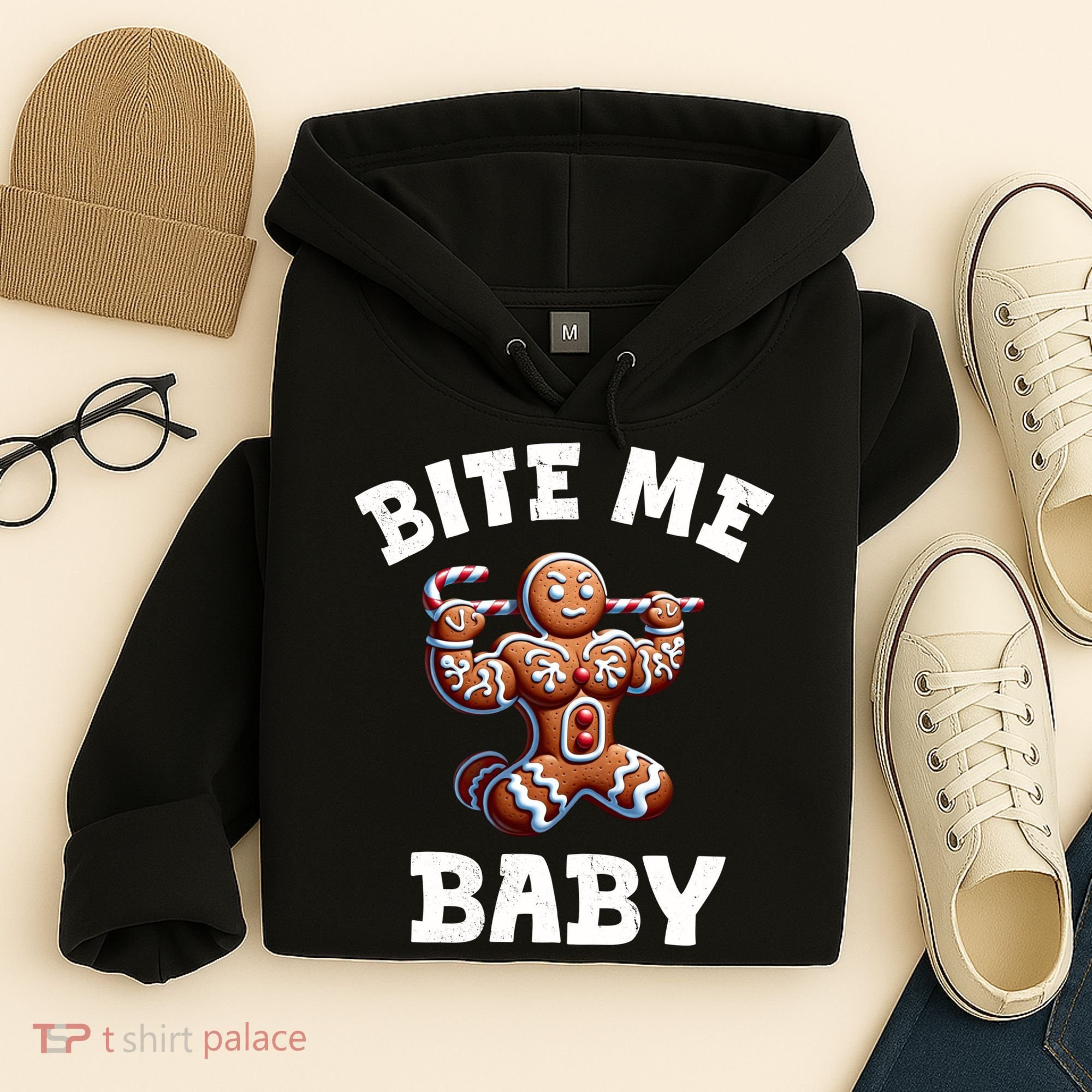 Bite Me Baby Funny Gingerbread Christmas Meme Hoodie