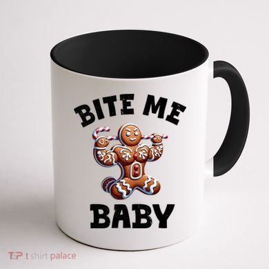 Bite Me Baby Funny Gingerbread Christmas Meme Coffee Mug back