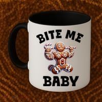 Bite Me Baby Funny Gingerbread Christmas Meme Coffee Mug thumb 2
