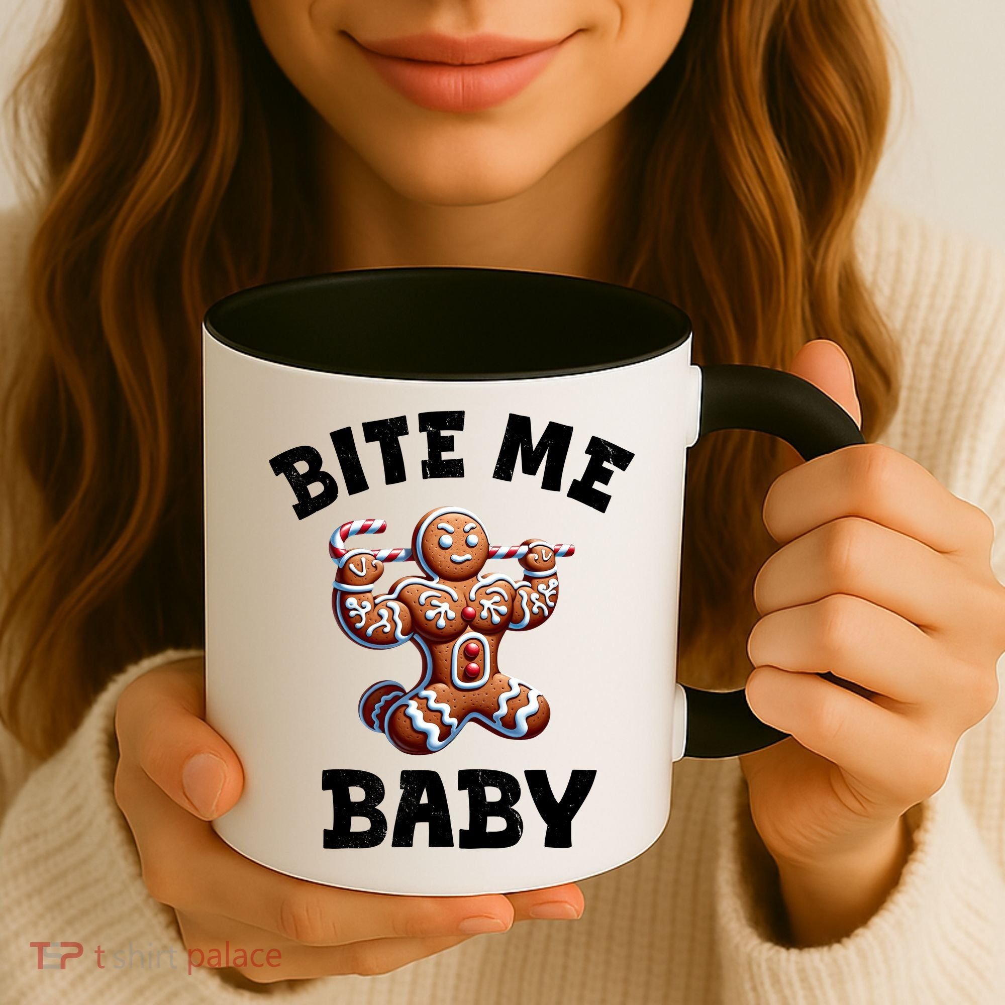 Bite Me Baby Funny Gingerbread Christmas Meme Coffee Mug