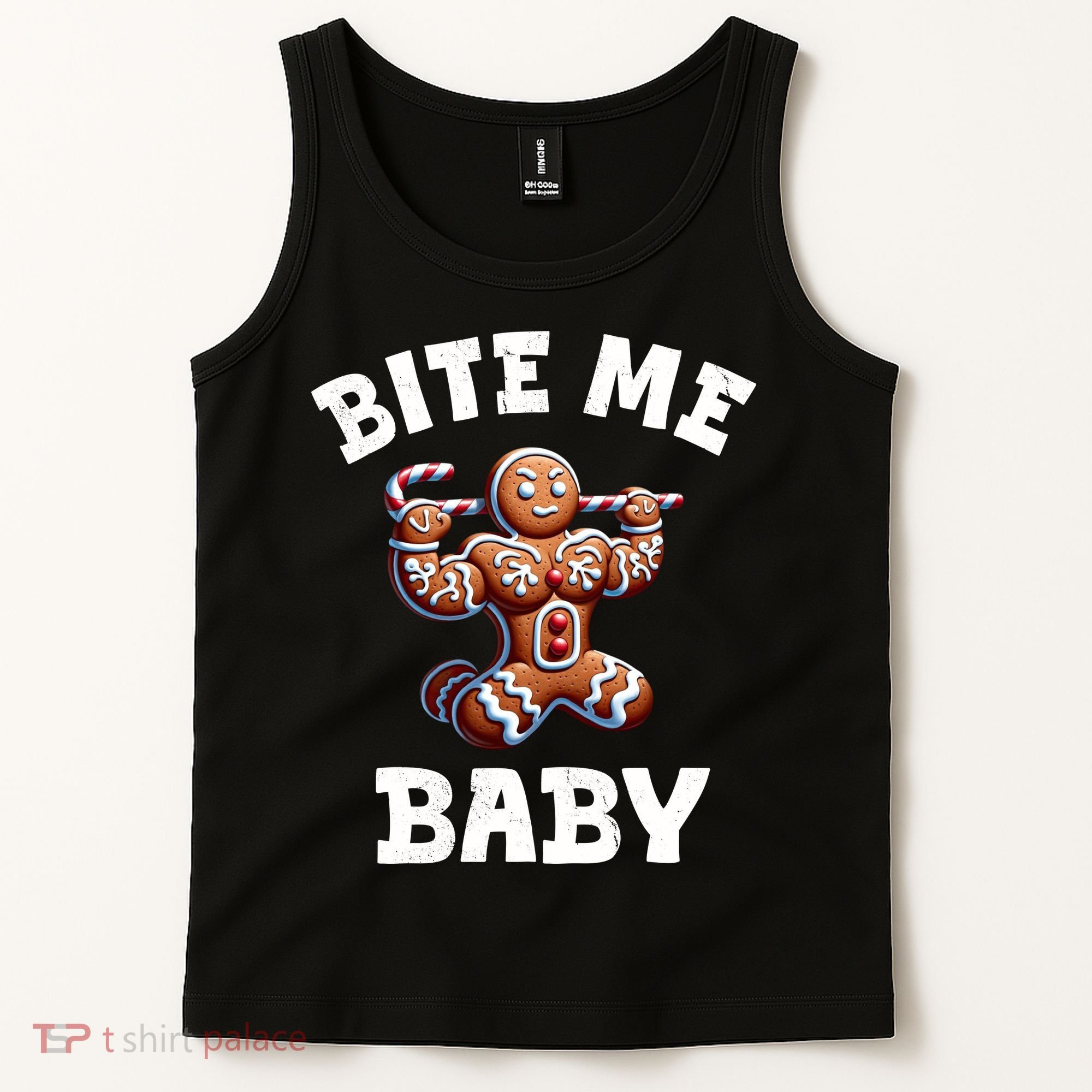 Bite Me Baby Funny Gingerbread Christmas Meme Tank Top