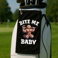 Bite Me Baby Funny Gingerbread Christmas Meme Golf Towel thumb 2