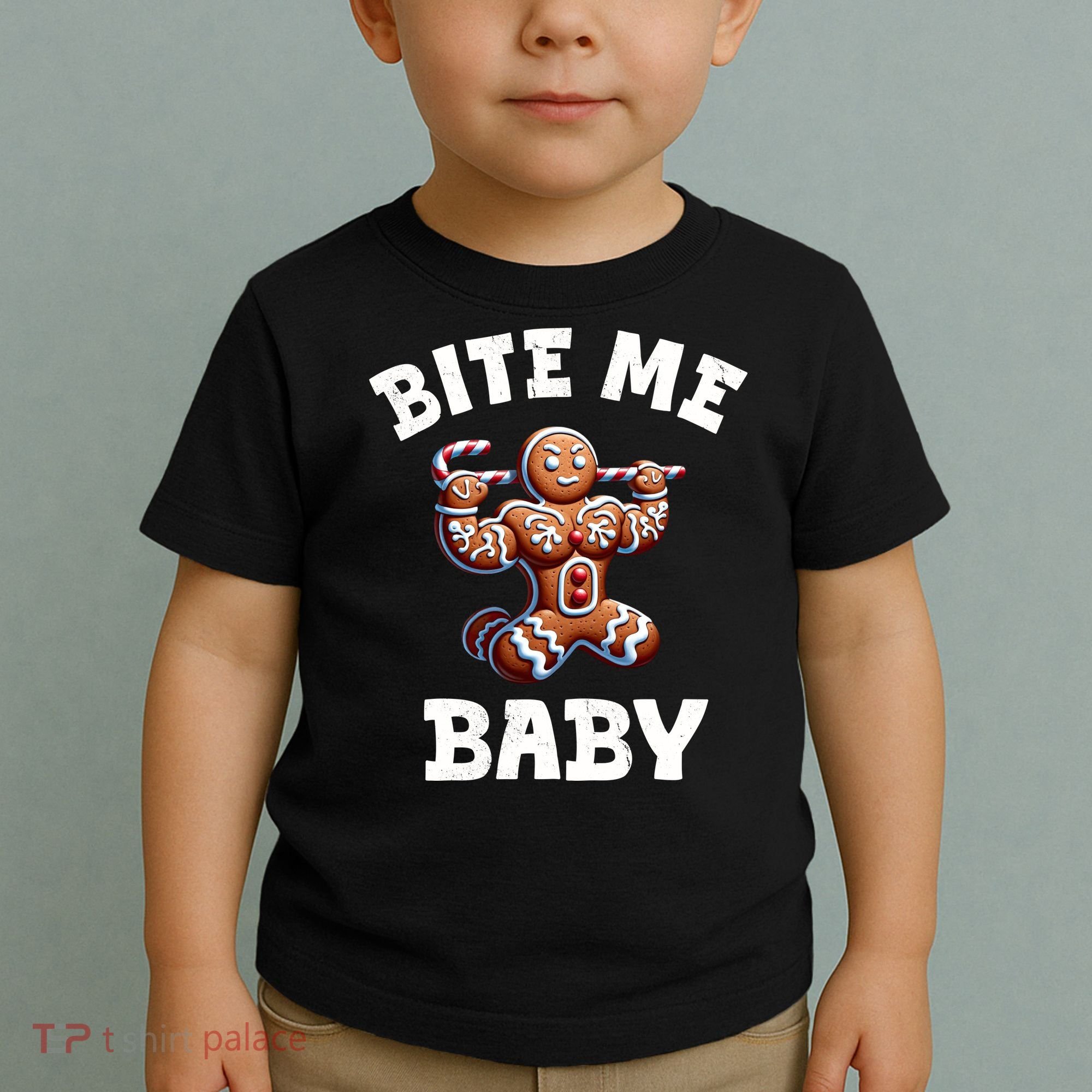 Bite Me Baby Funny Gingerbread Christmas Meme Toddler T-Shirt