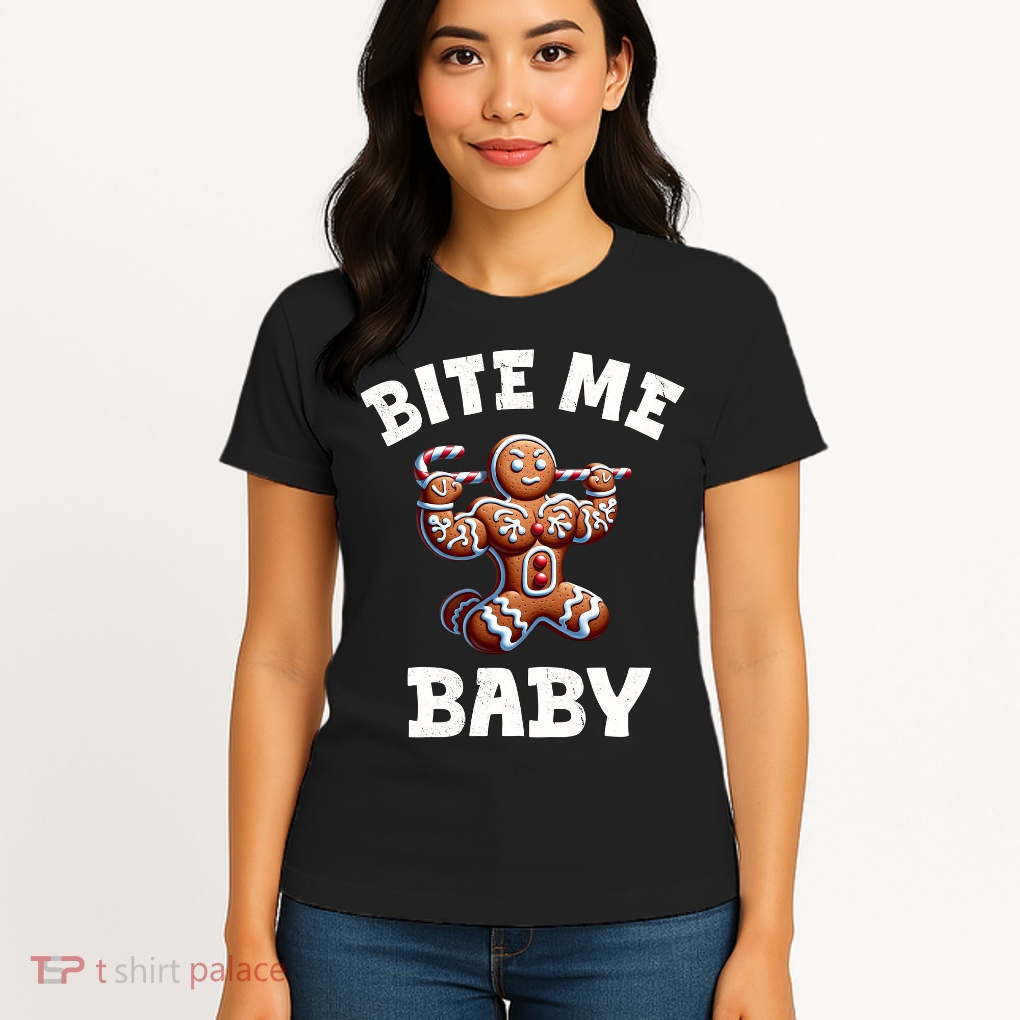 Bite Me Baby Funny Gingerbread Christmas Meme Women's T-Shirt