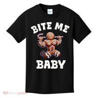 Bite Me Baby Funny Gingerbread Christmas Meme Kids T-Shirt thumb 0