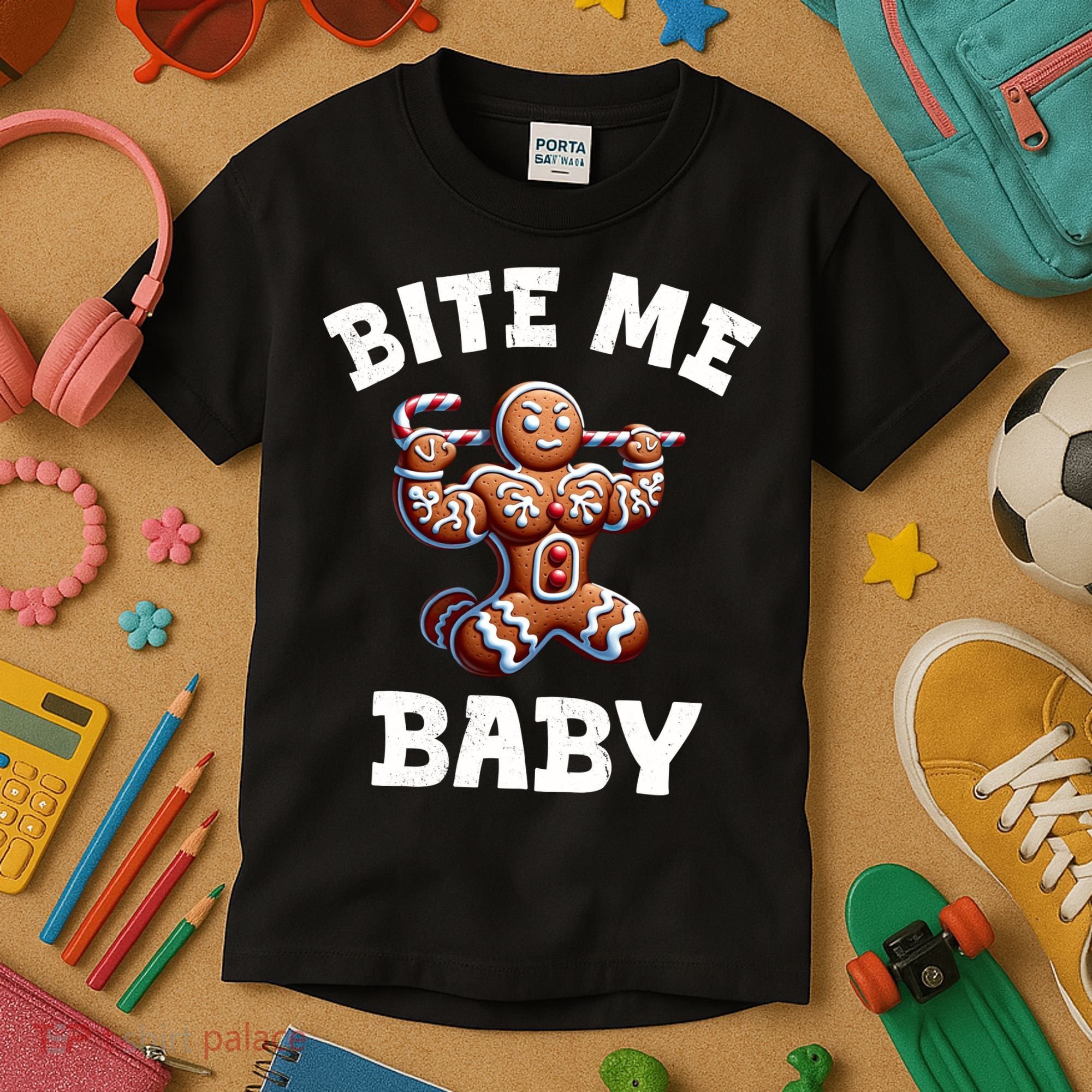 Bite Me Baby Funny Gingerbread Christmas Meme Kids T-Shirt
