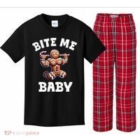 Bite Me Baby Funny Gingerbread Christmas Meme Kids Plaid Pajama Set thumb 0