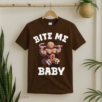 Bite Me Baby Funny Gingerbread Christmas Meme T-Shirt thumb 2