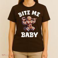 Bite Me Baby Funny Gingerbread Christmas Meme T-Shirt thumb 4
