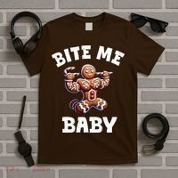 Bite Me Baby Funny Gingerbread Christmas Meme T-Shirt thumb 5