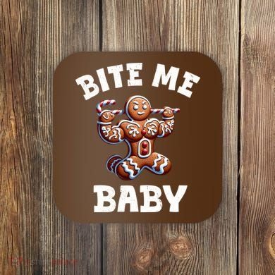 Bite Me Baby Funny Gingerbread Christmas Meme Coaster