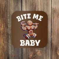 Bite Me Baby Funny Gingerbread Christmas Meme Coaster thumb 0