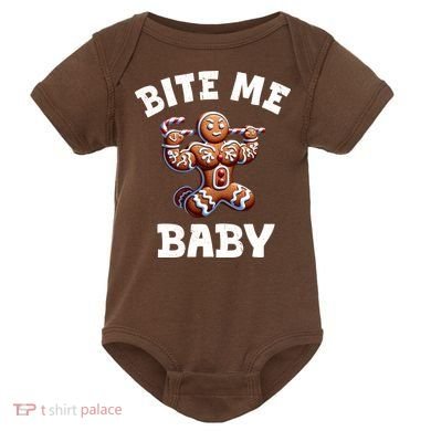 Bite Me Baby Funny Gingerbread Christmas Meme Baby Bodysuit