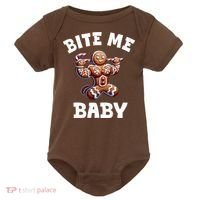 Bite Me Baby Funny Gingerbread Christmas Meme Baby Bodysuit thumb 0