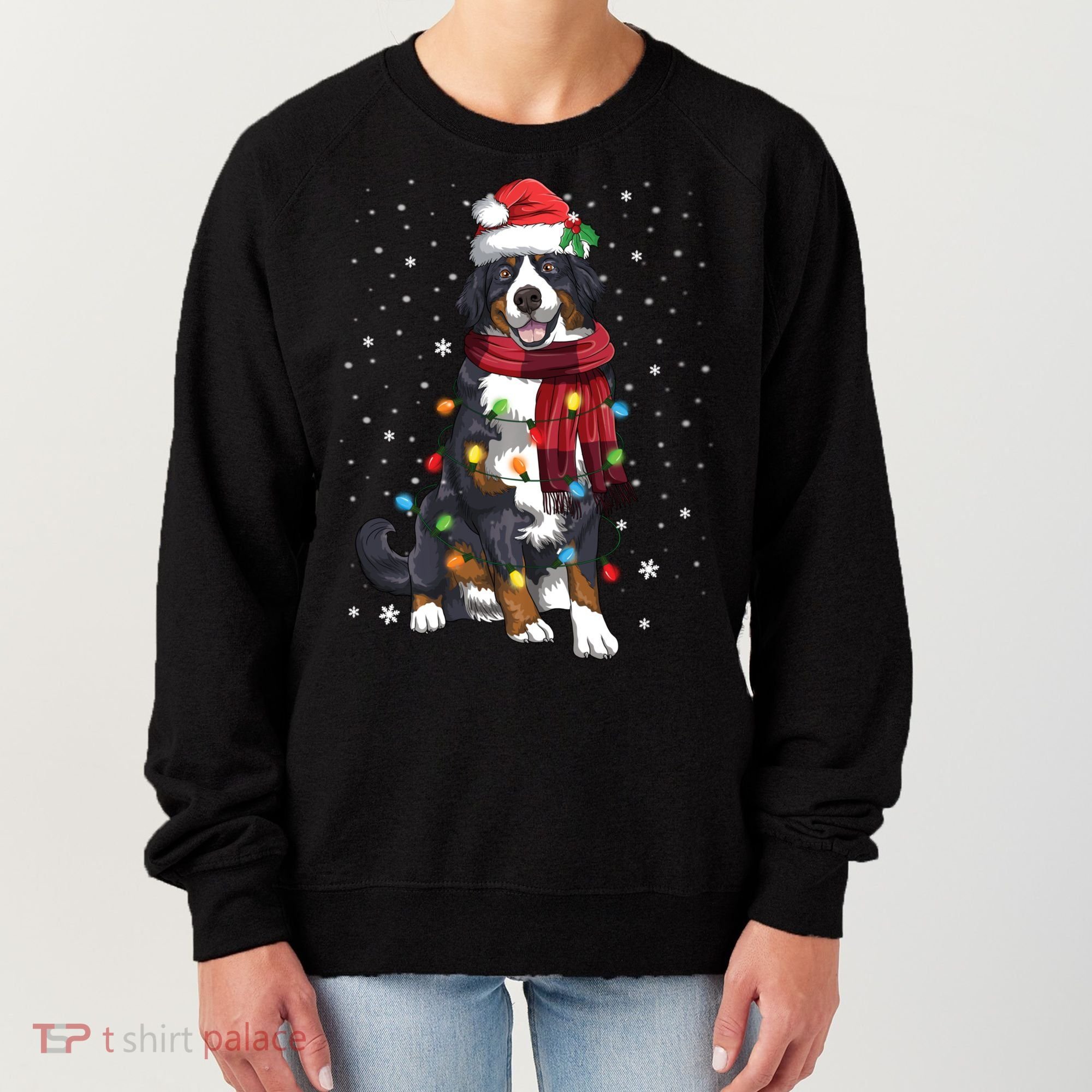 Bernese Mountain Christmas Tree Lights Dog Lover Xmas Women's Sweatshirt