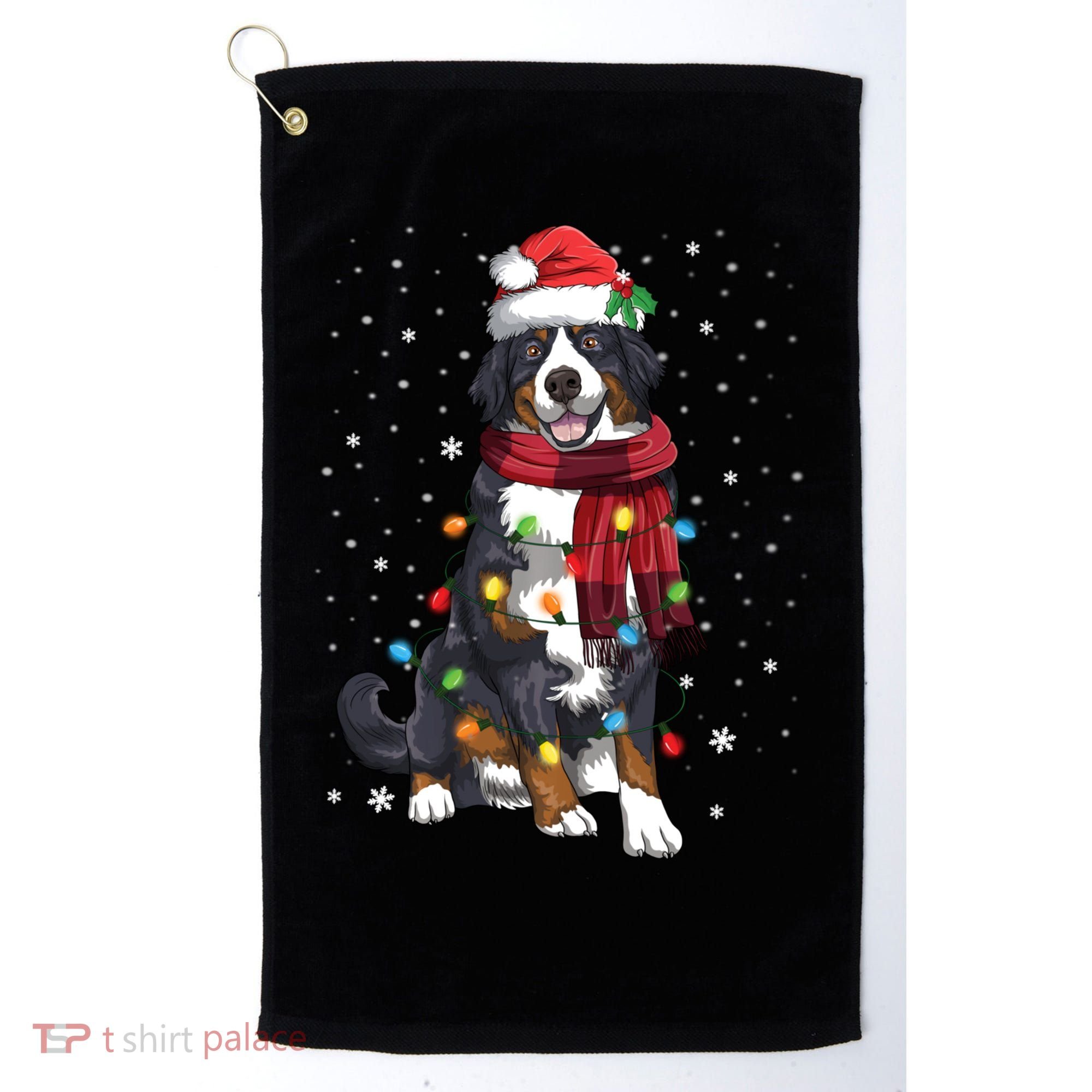 Bernese Mountain Christmas Tree Lights Dog Lover Xmas Golf Towel
