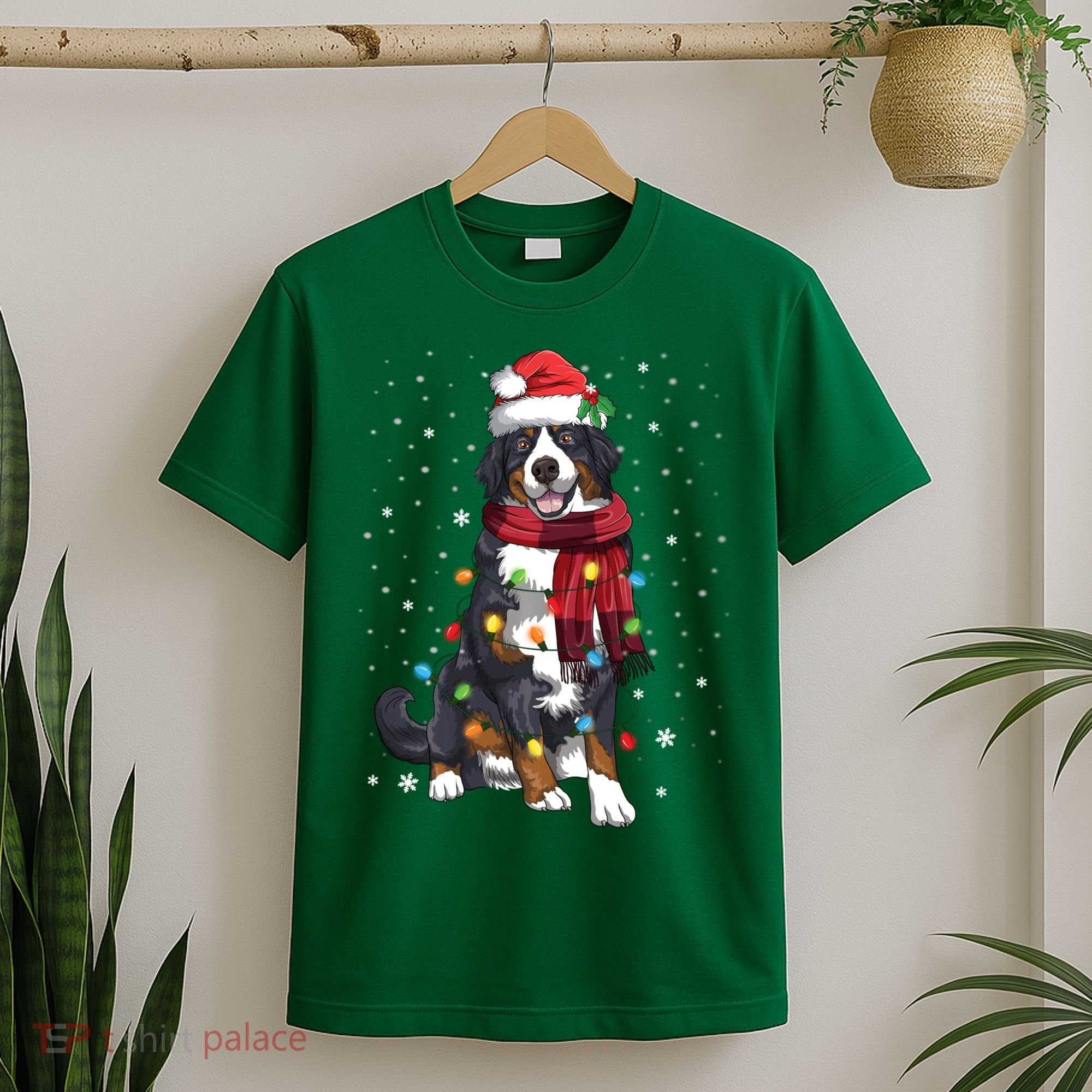 Bernese Mountain Christmas Tree Lights Dog Lover Xmas T-Shirt