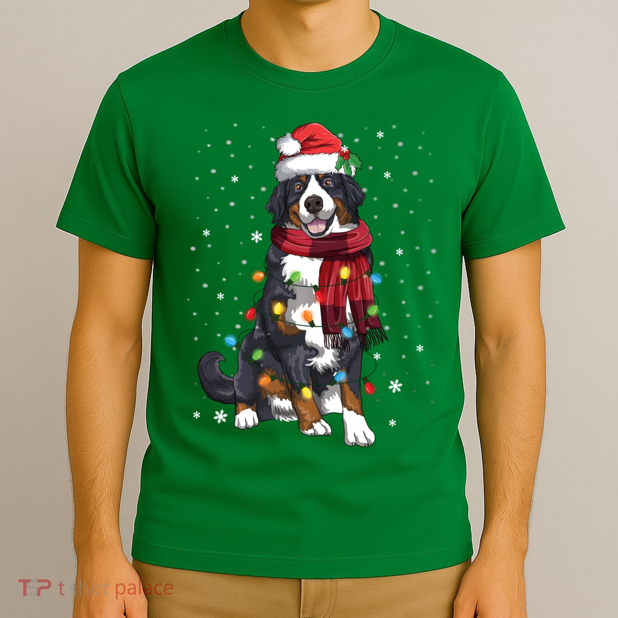 Bernese Mountain Christmas Tree Lights Dog Lover Xmas T-Shirt