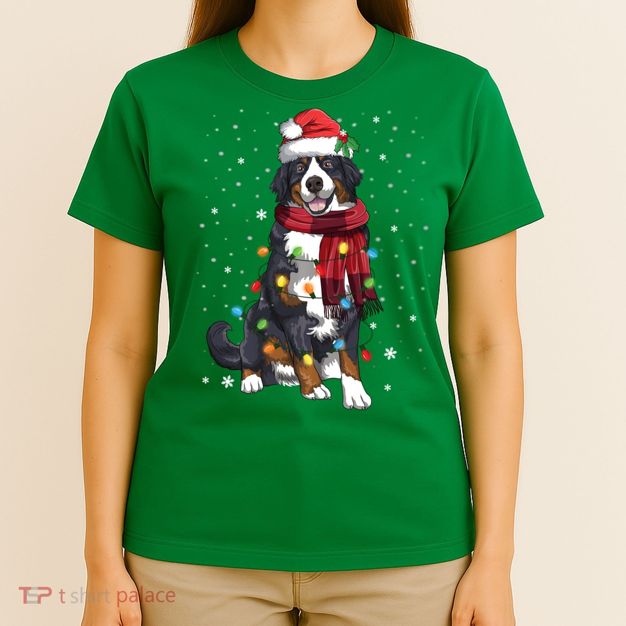 Bernese Mountain Christmas Tree Lights Dog Lover Xmas T-Shirt