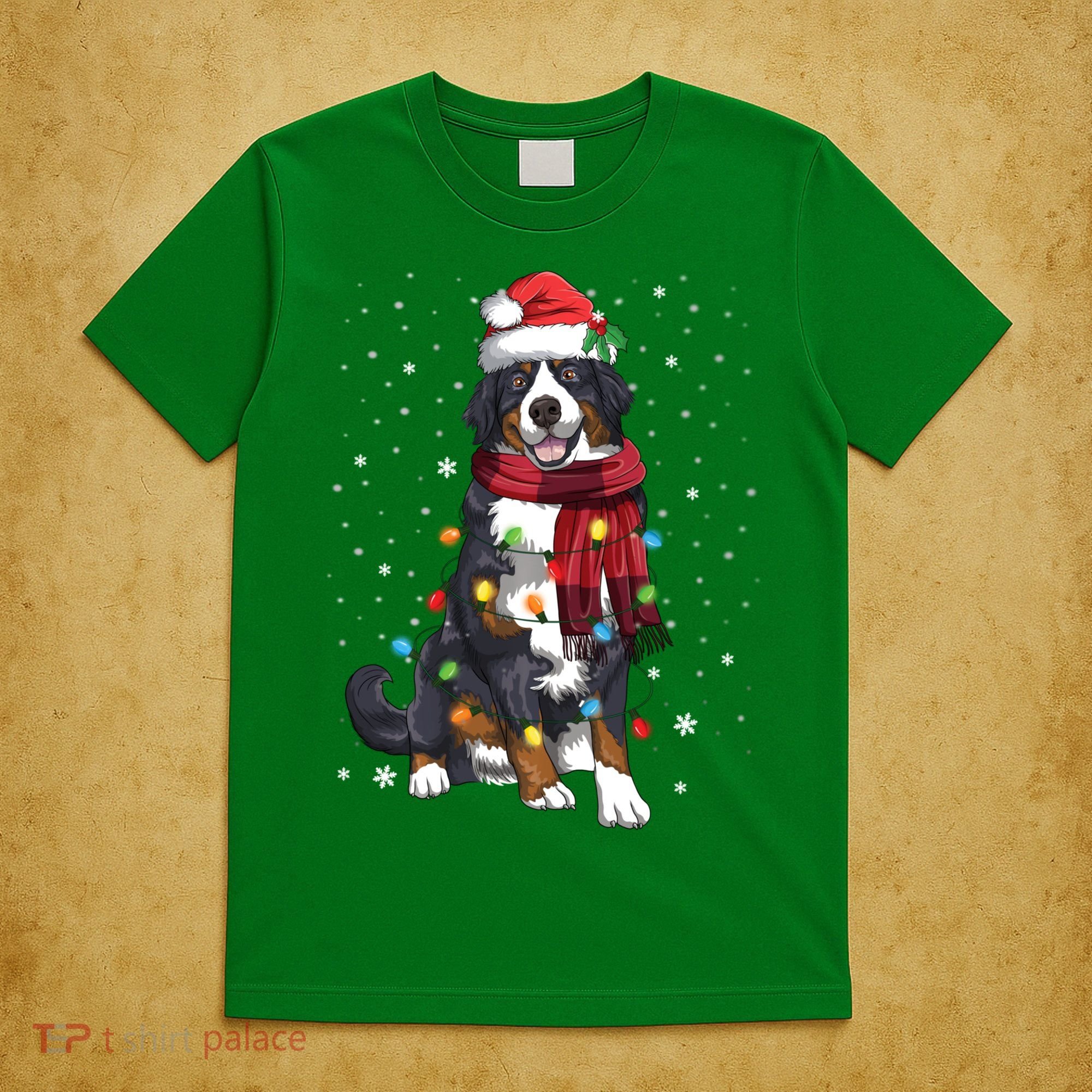 Bernese Mountain Christmas Tree Lights Dog Lover Xmas T-Shirt