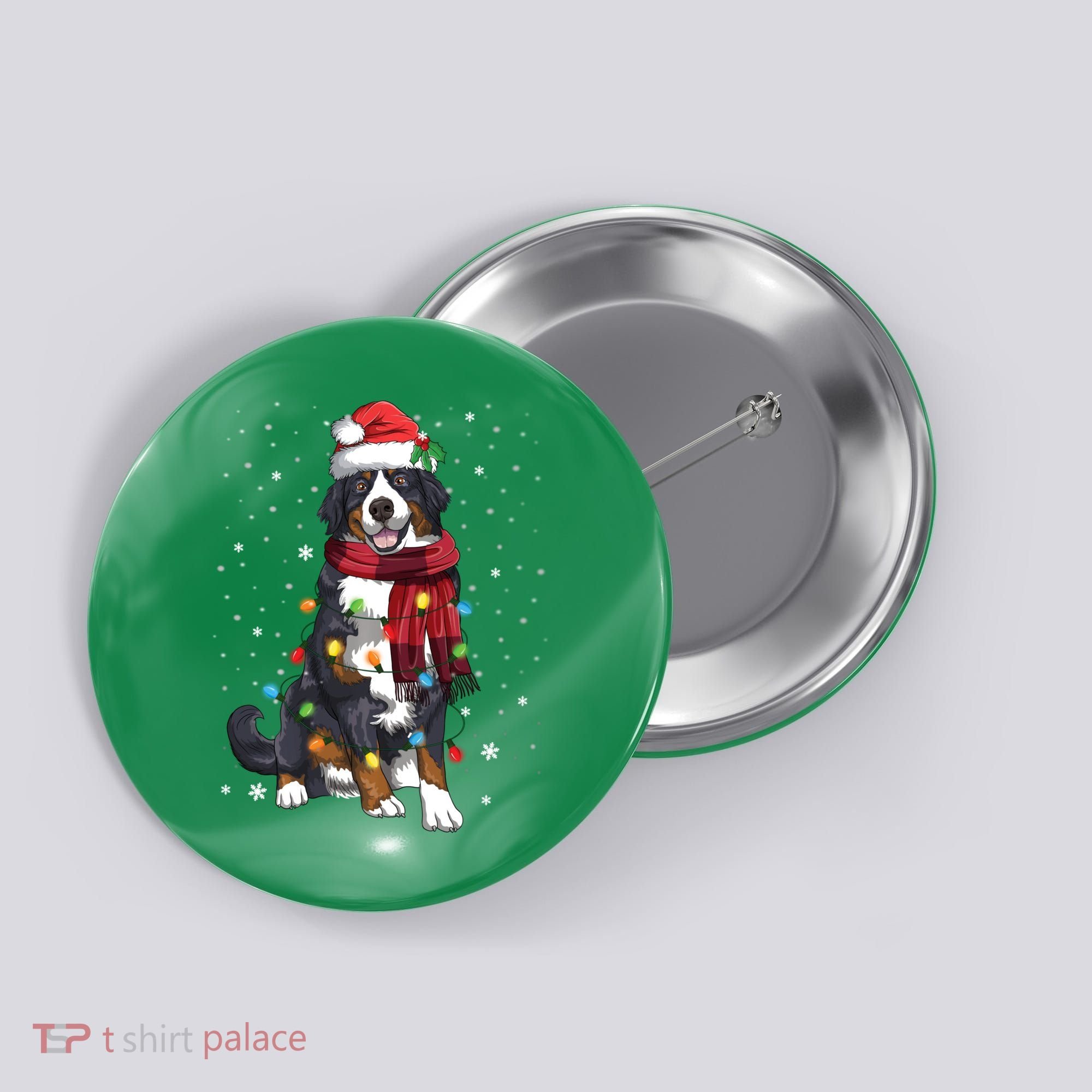 Bernese Mountain Christmas Tree Lights Dog Lover Xmas Button