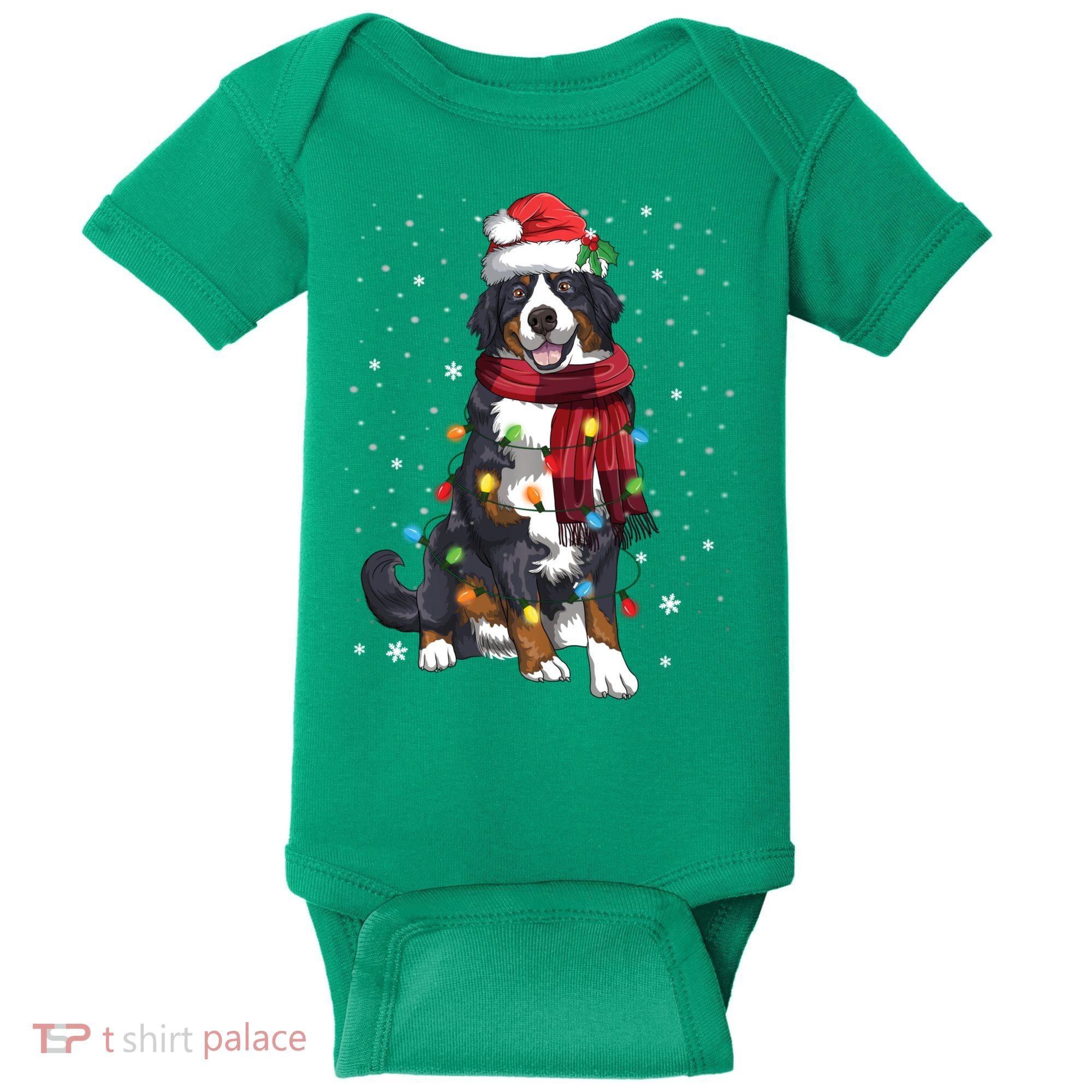 Bernese Mountain Christmas Tree Lights Dog Lover Xmas Baby Bodysuit