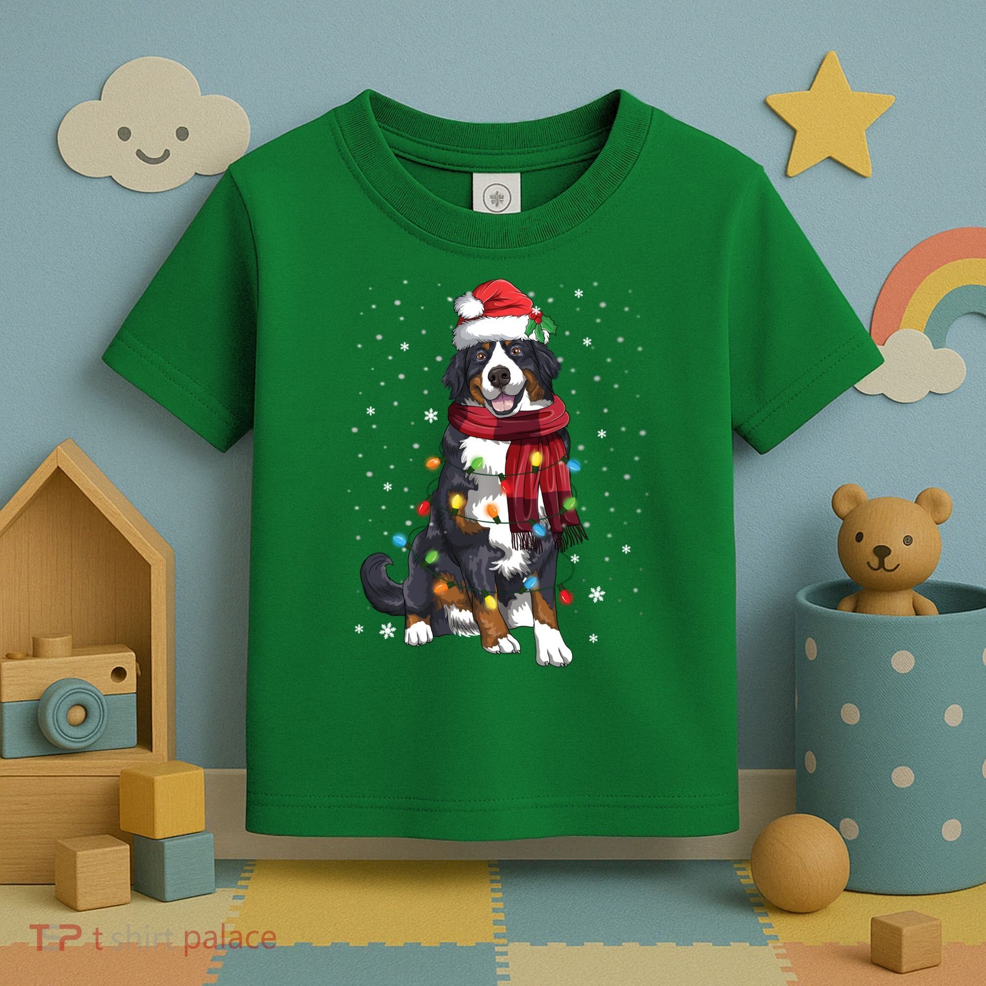 Bernese Mountain Christmas Tree Lights Dog Lover Xmas Toddler T-Shirt