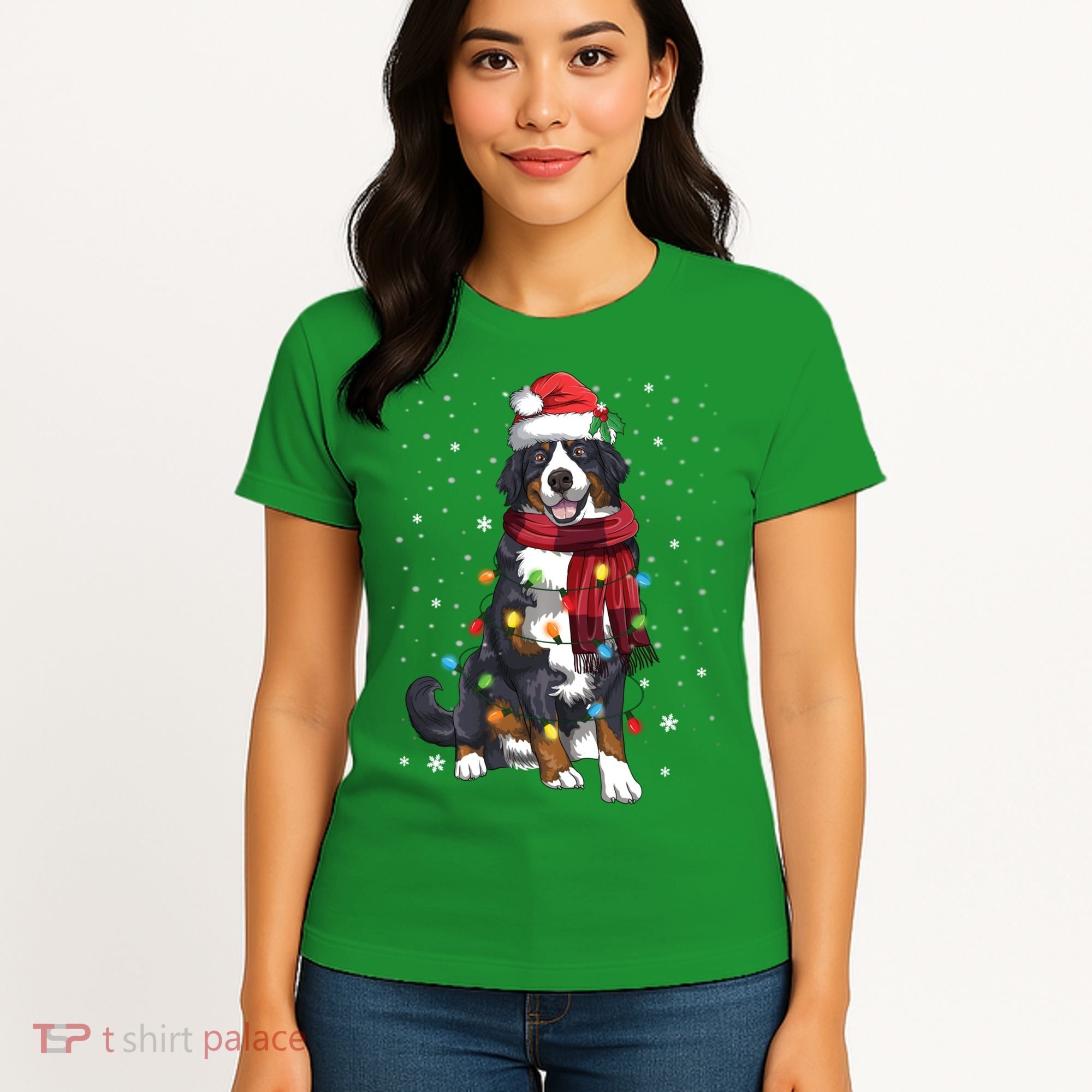 Bernese Mountain Christmas Tree Lights Dog Lover Xmas Women's T-Shirt