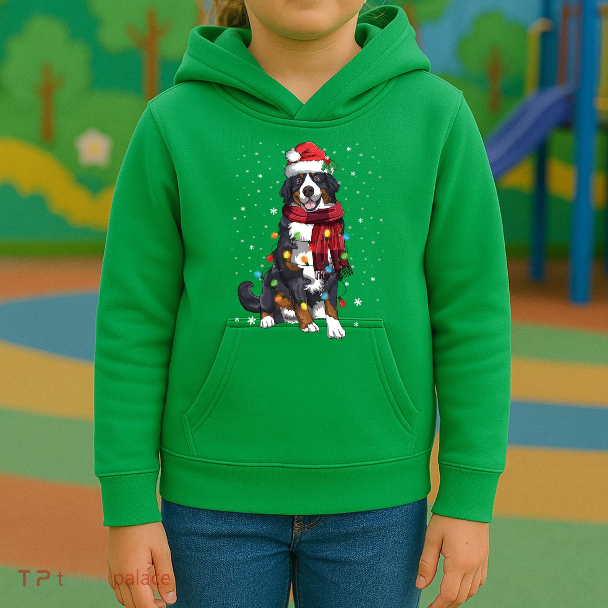 Bernese Mountain Christmas Tree Lights Dog Lover Xmas Kids Hoodie