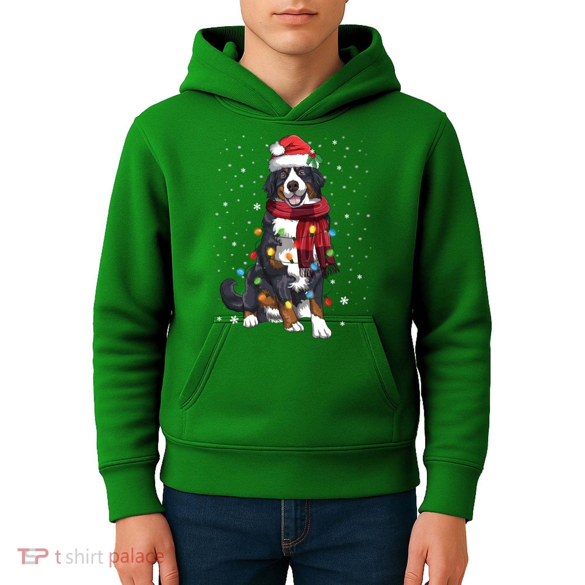 Bernese Mountain Christmas Tree Lights Dog Lover Xmas Kids Hoodie