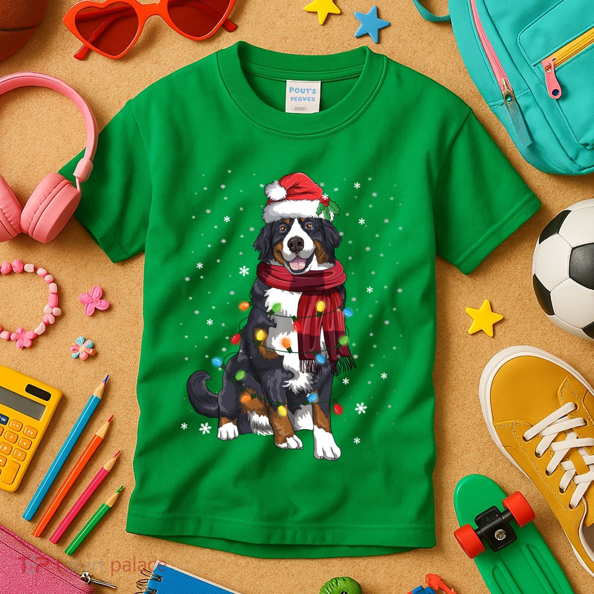 Bernese Mountain Christmas Tree Lights Dog Lover Xmas Kids T-Shirt
