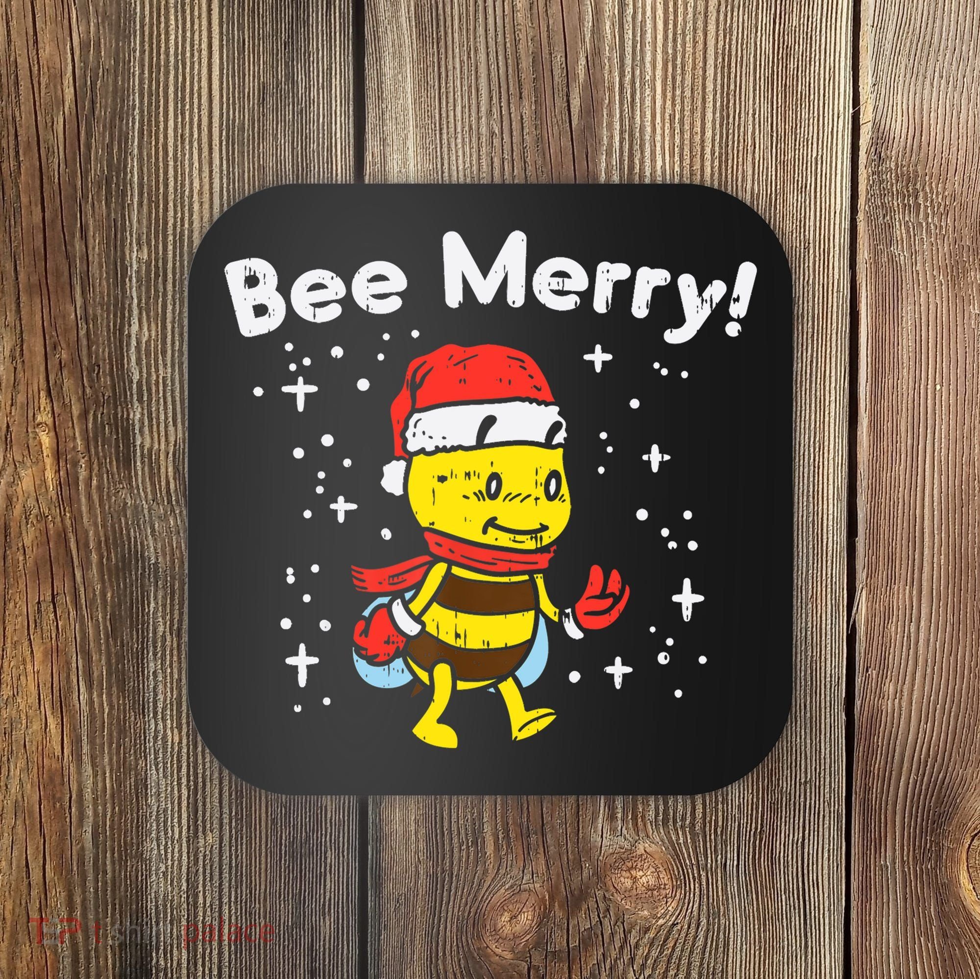 Bee Merry Cute Christmas Winter Holidays Pajama Pun Coaster