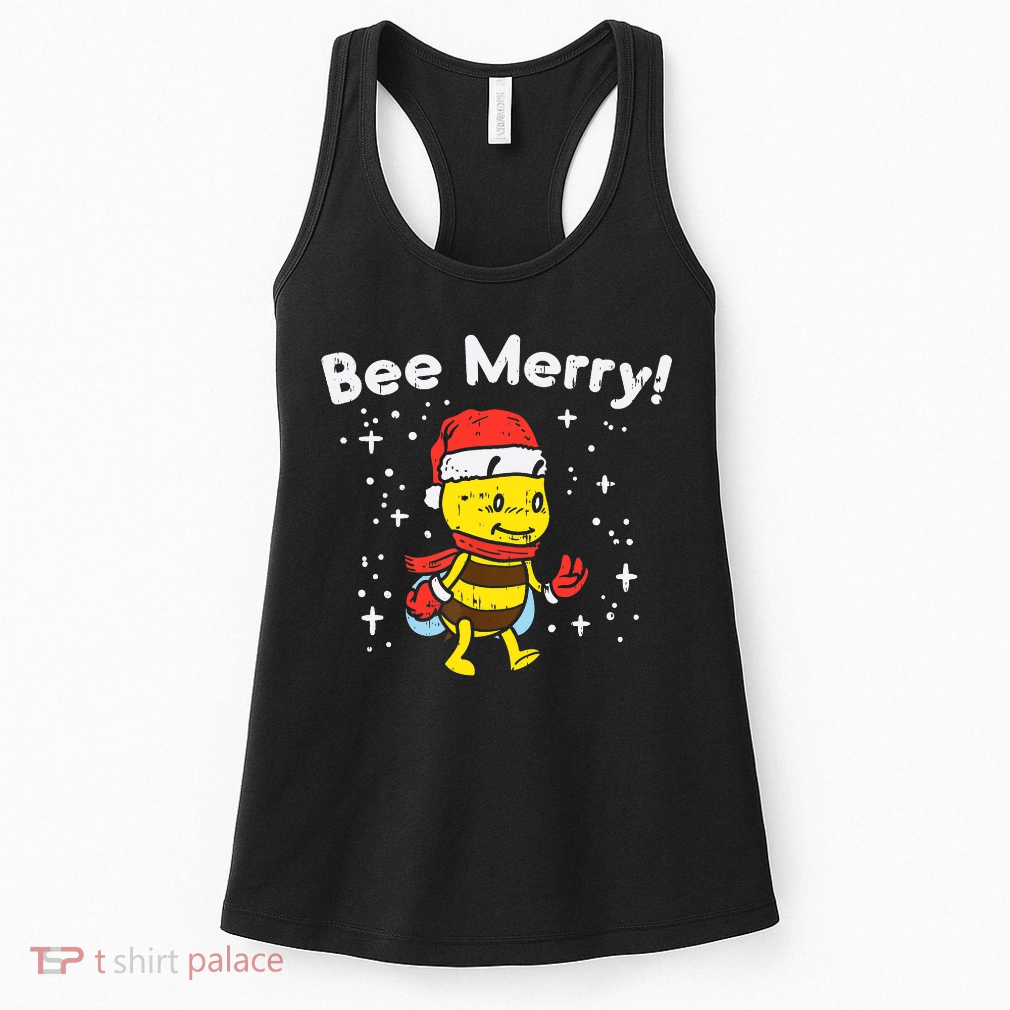 Bee Merry Cute Christmas Winter Holidays Pajama Pun Women's Tank Top