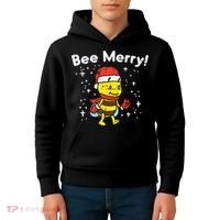 Bee Merry Cute Christmas Winter Holidays Pajama Pun Kids Hoodie thumb 4