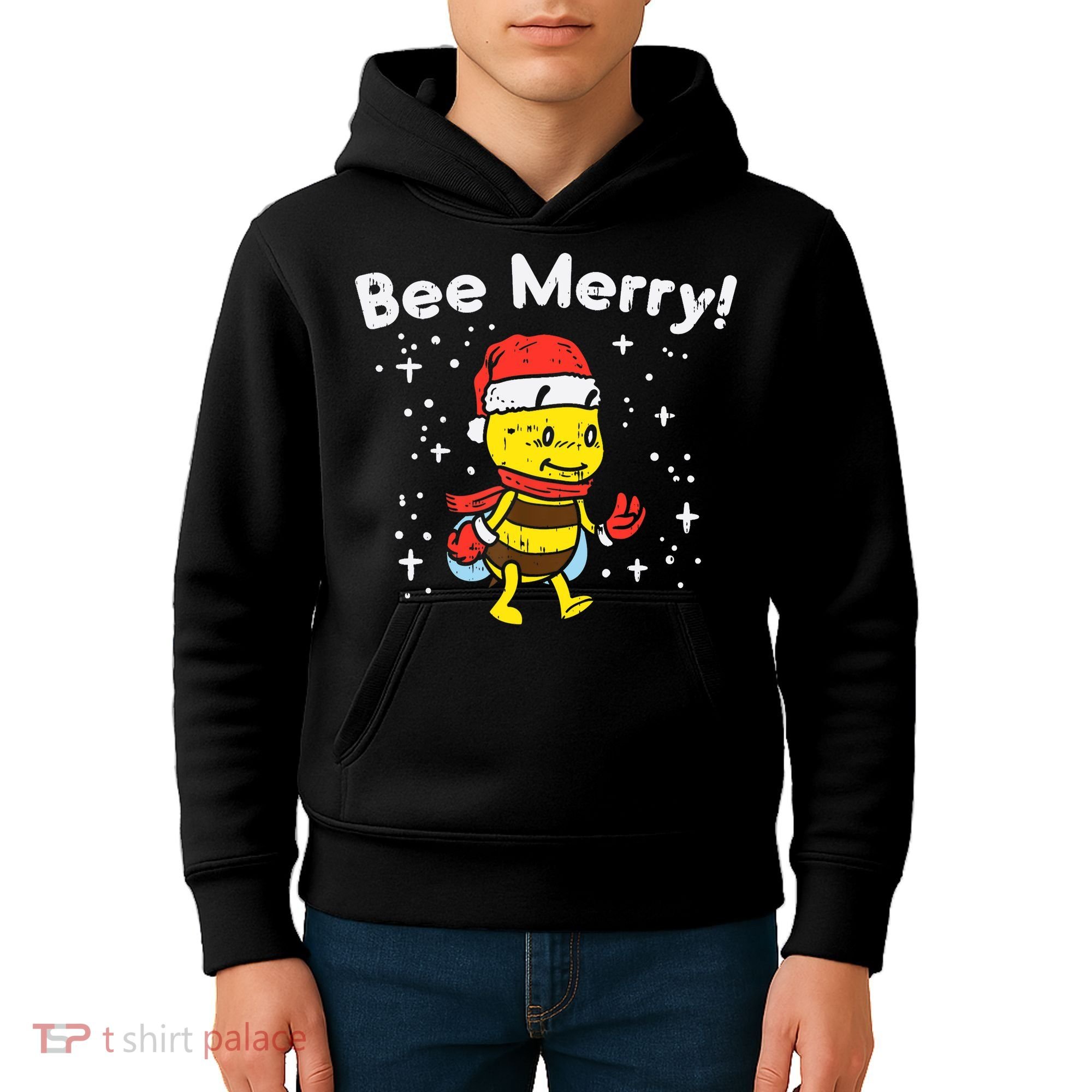 Bee Merry Cute Christmas Winter Holidays Pajama Pun Kids Hoodie