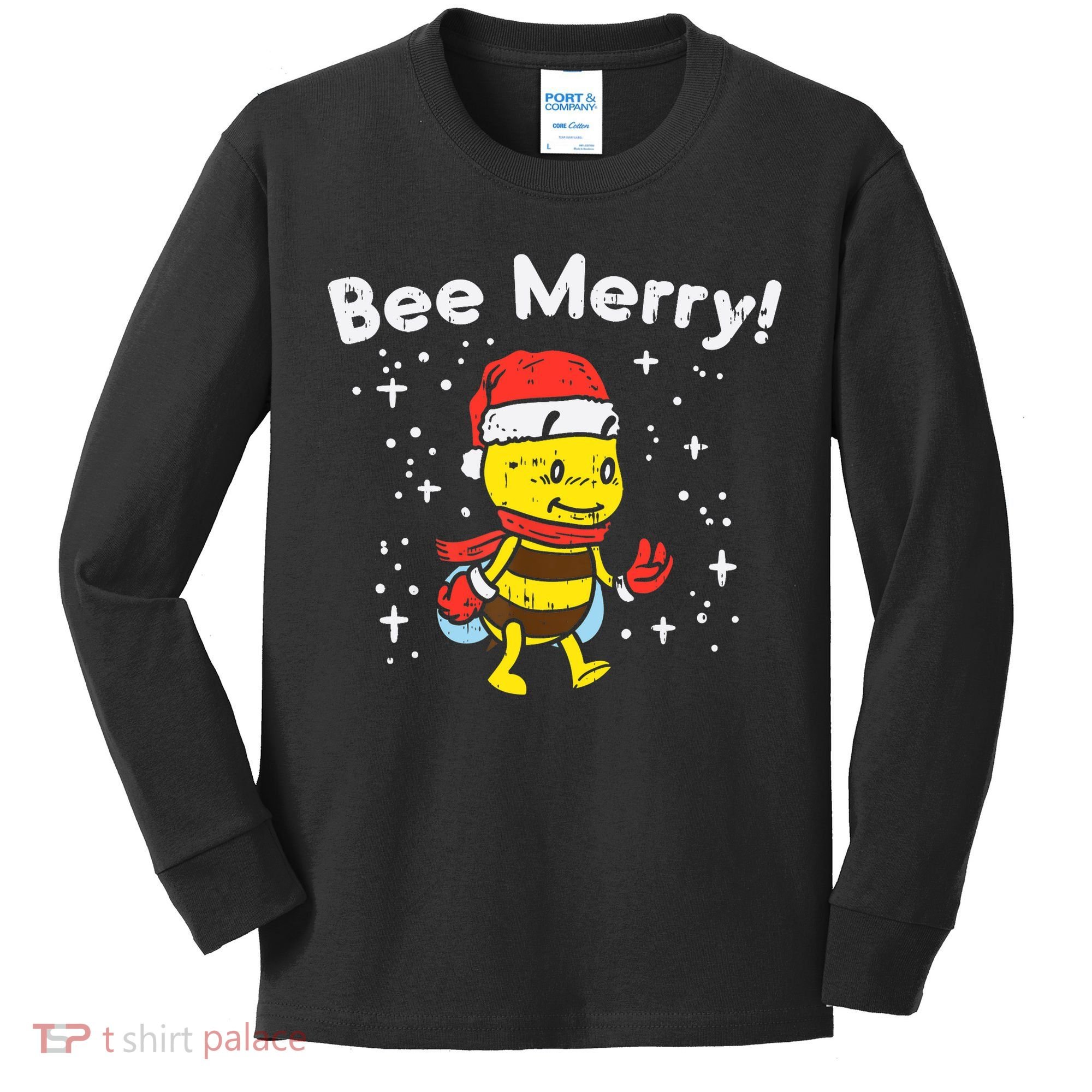 Bee Merry Cute Christmas Winter Holidays Pajama Pun Kids Long Sleeve Shirt