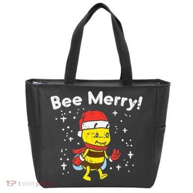 Bee Merry Cute Christmas Winter Holidays Pajama Pun Tote Bag