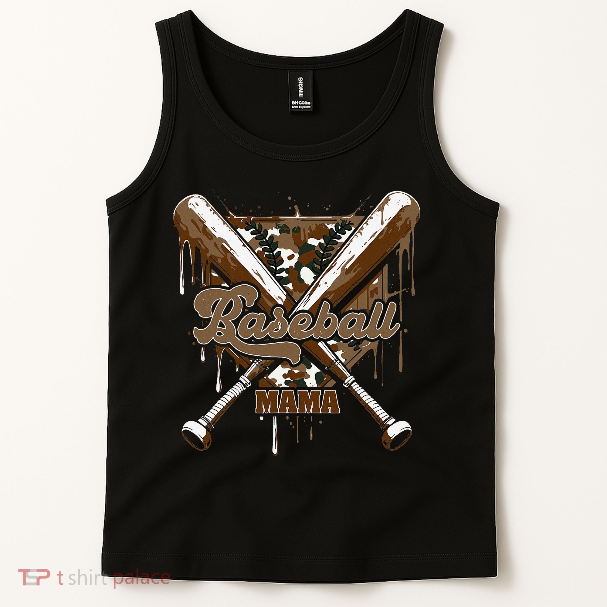 Baseball Mama Camo Baseball Home Plate Ice Cream Drip Mom Tank Top