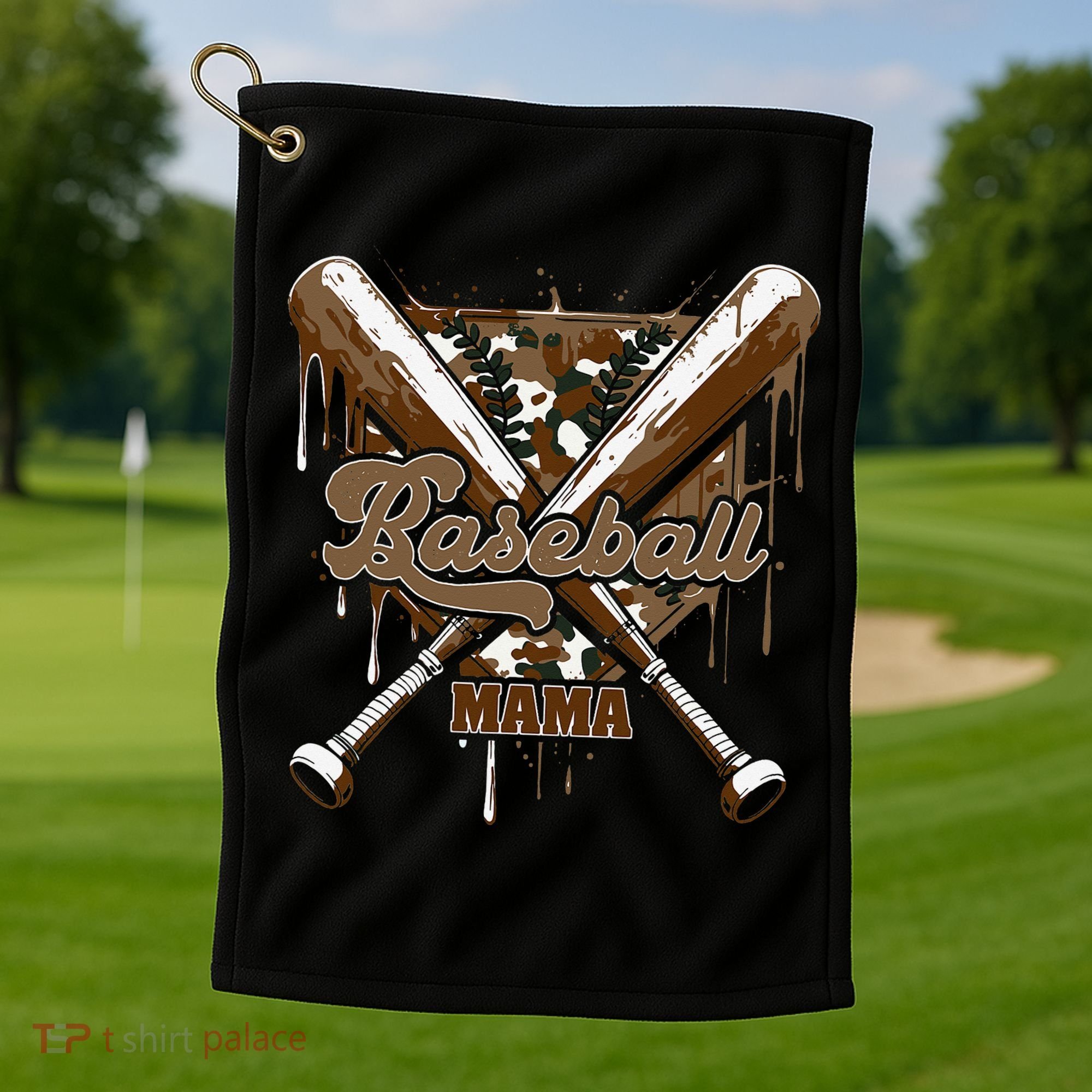 Baseball Mama Camo Baseball Home Plate Ice Cream Drip Mom Golf Towel